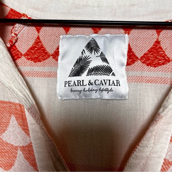 Pearl & Caviar Women Dress M/L Orange Tan Tiered Boho Short Sleeve Green Cottage - Picture 4 of 9